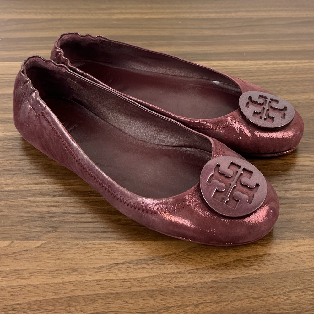 Tory Burch Minnie Travel Metallic Suede Flats, 7.5